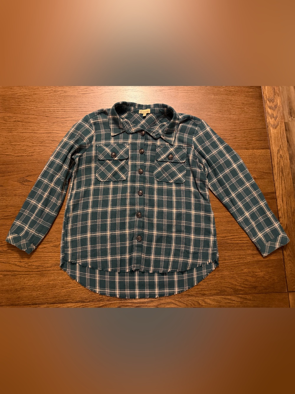 Democracy Green and Yellow Plaid Button-Down Shirt with Frayed Hem